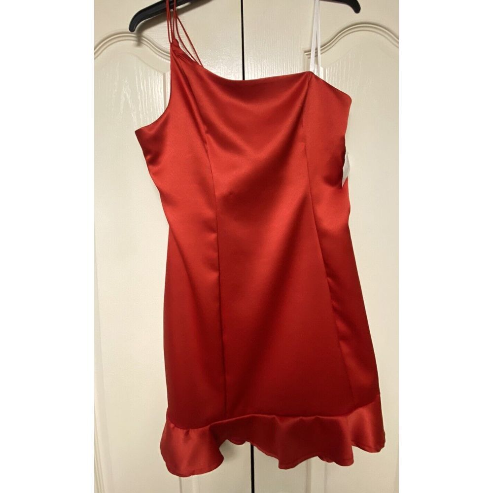 Red‎ Party Hoco Cocktail Dress Assym. Shoulder B. Darlin Juniors Size 11/12 NEW!
